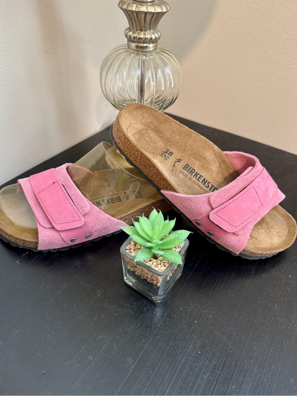 Birkenstock Oita Adjustable Slide Sandals in Candy Pink Suede